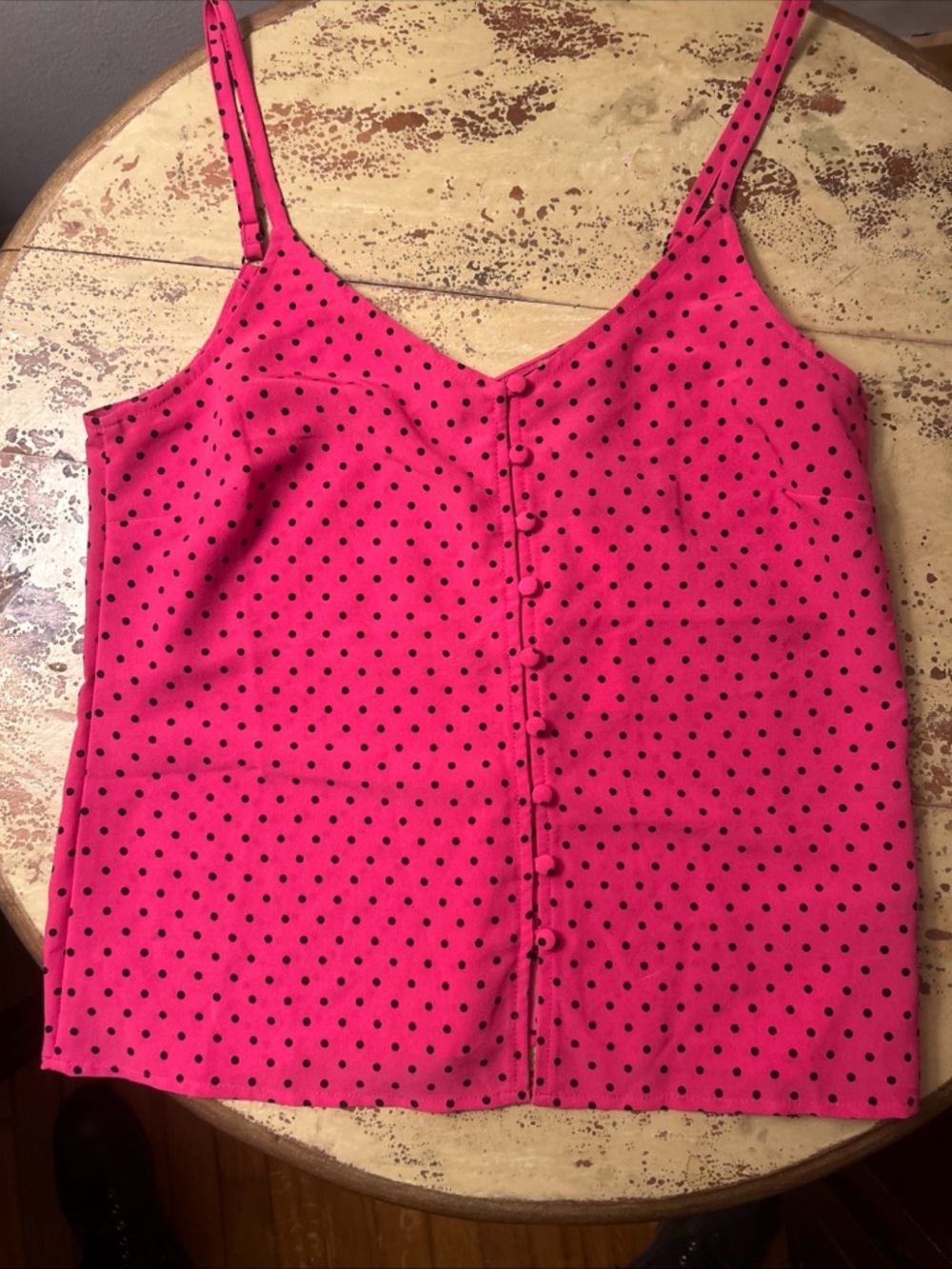 SANCTUARY HOT PINK/ BLACK POLKA DOT BUTTON UP TANK TOP XS
